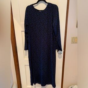 Elizabeth and James Navy Floral Long-Sleeve Midi Dress size L EUC